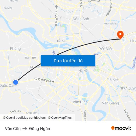 Vân Côn to Đông Ngàn map