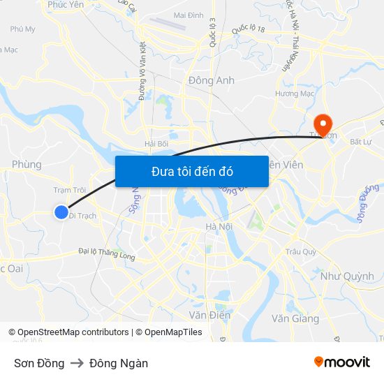 Sơn Đồng to Đông Ngàn map