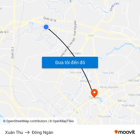 Xuân Thu to Đông Ngàn map