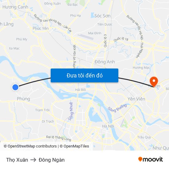 Thọ Xuân to Đông Ngàn map