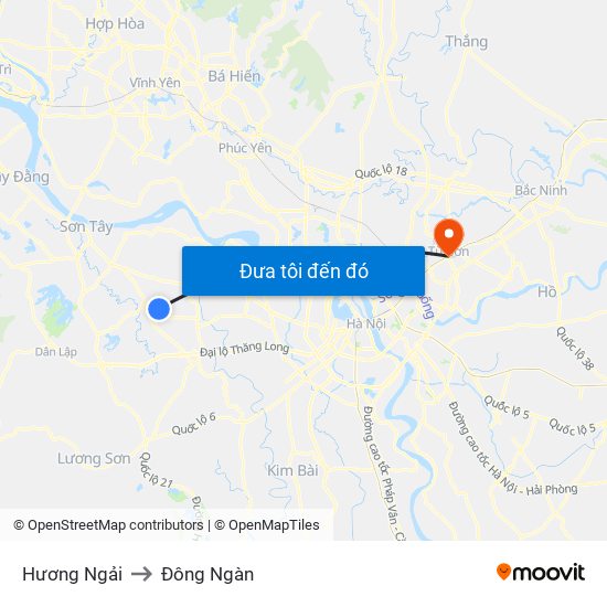 Hương Ngải to Đông Ngàn map