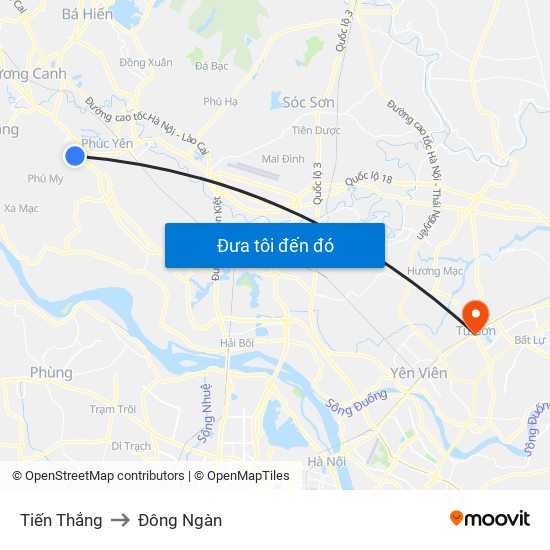 Tiến Thắng to Đông Ngàn map