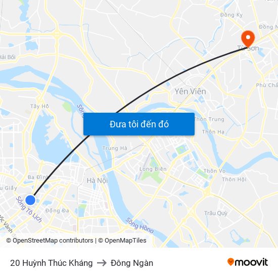 20 Huỳnh Thúc Kháng to Đông Ngàn map