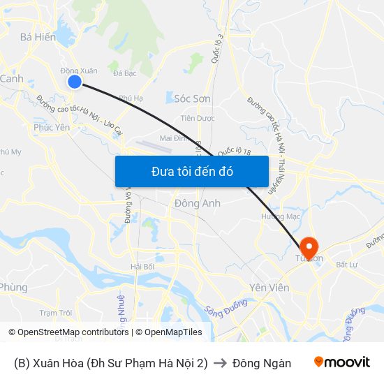 (B) Xuân Hòa (Đh Sư Phạm Hà Nội 2) to Đông Ngàn map