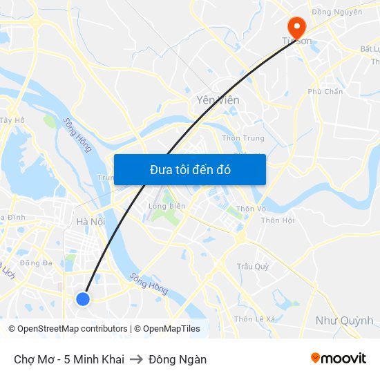 Chợ Mơ - 5 Minh Khai to Đông Ngàn map