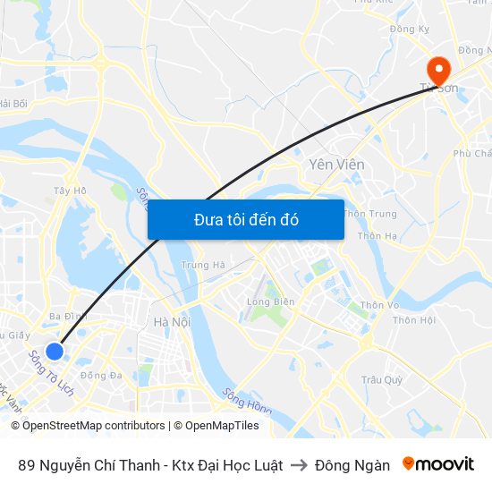 89 Nguyễn Chí Thanh - Ktx Đại Học Luật to Đông Ngàn map