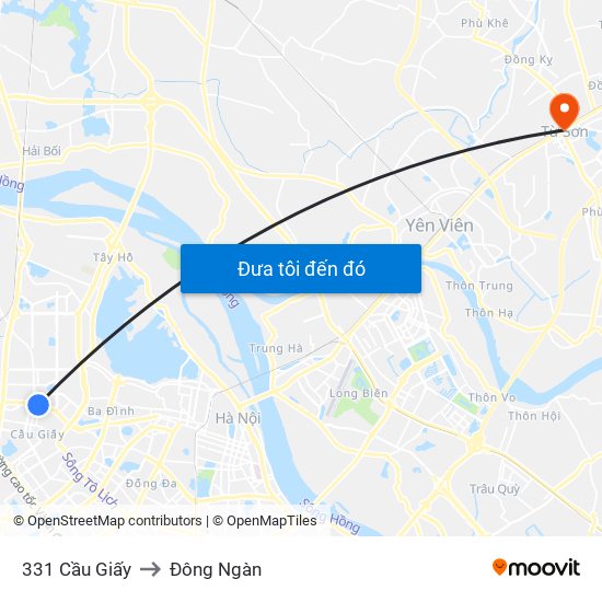 331 Cầu Giấy to Đông Ngàn map