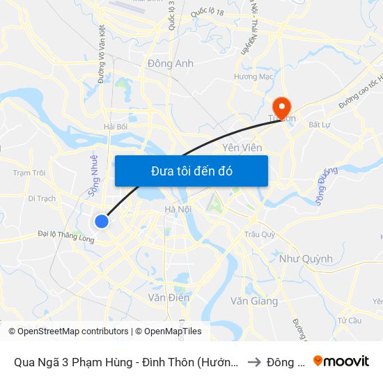 Qua Ngã 3 Phạm Hùng - Đình Thôn (Hướng Đi Phạm Văn Đồng) to Đông Ngàn map