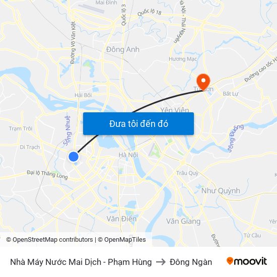 Nhà Máy Nước Mai Dịch - Phạm Hùng to Đông Ngàn map