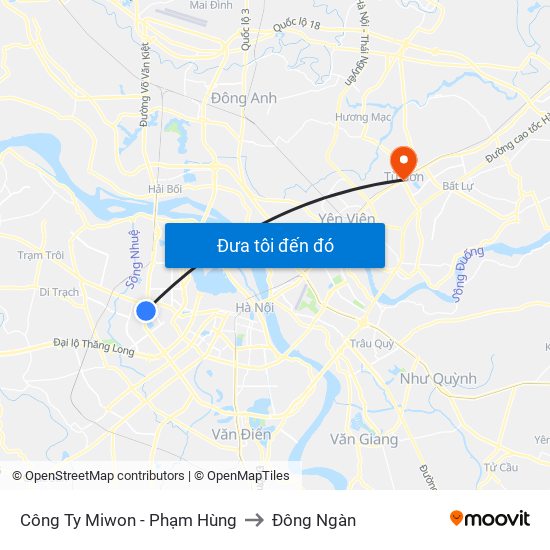 Công Ty Miwon - Phạm Hùng to Đông Ngàn map