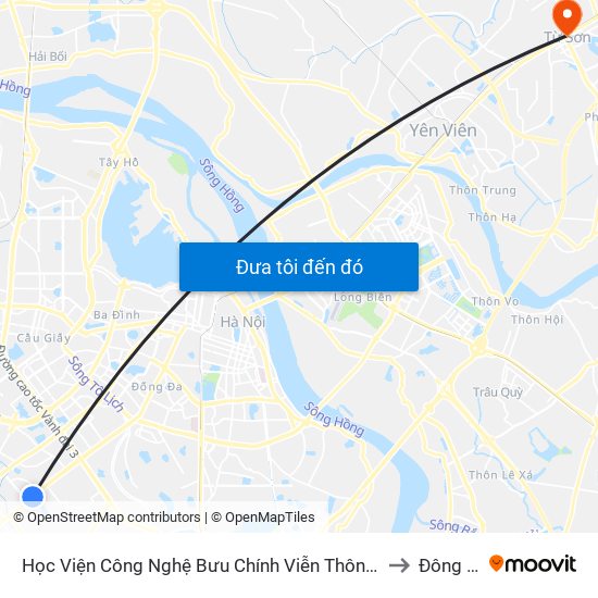Học Viện Công Nghệ Bưu Chính Viễn Thông - Trần Phú (Hà Đông) to Đông Ngàn map