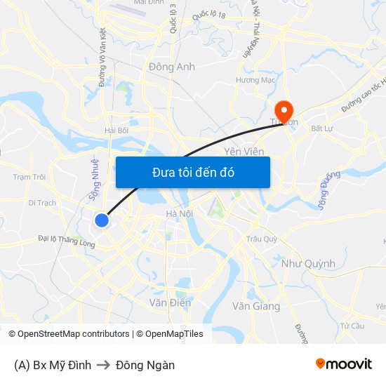 (A) Bx Mỹ Đình to Đông Ngàn map