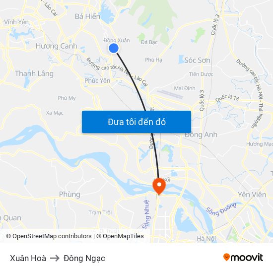 Xuân Hoà to Đông Ngạc map