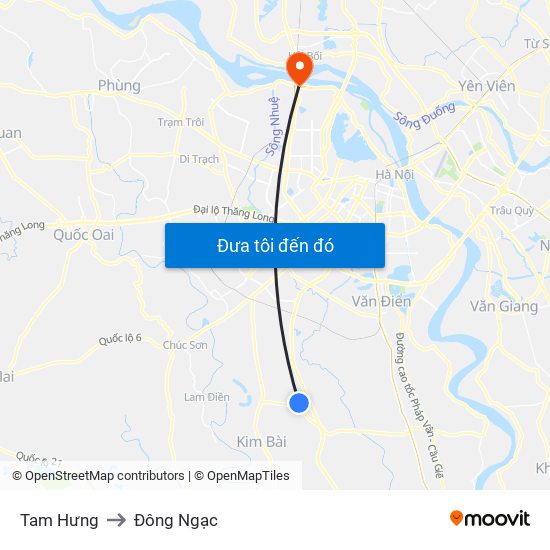 Tam Hưng to Đông Ngạc map