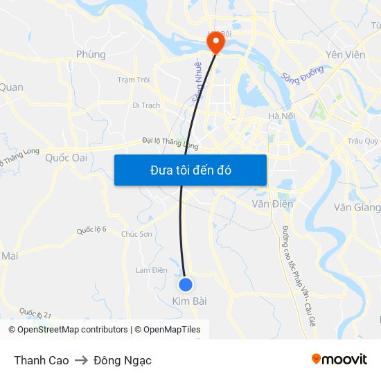 Thanh Cao to Đông Ngạc map