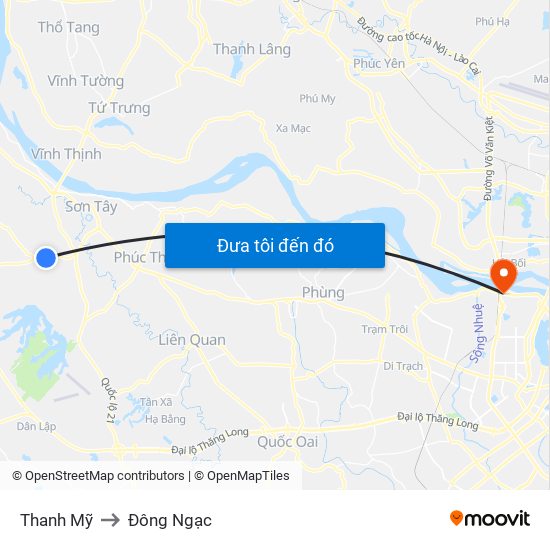 Thanh Mỹ to Đông Ngạc map