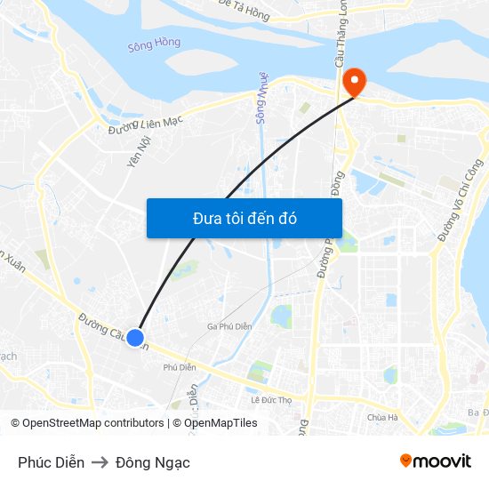 Phúc Diễn to Đông Ngạc map