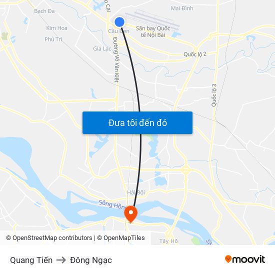 Quang Tiến to Đông Ngạc map