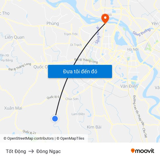 Tốt Động to Đông Ngạc map