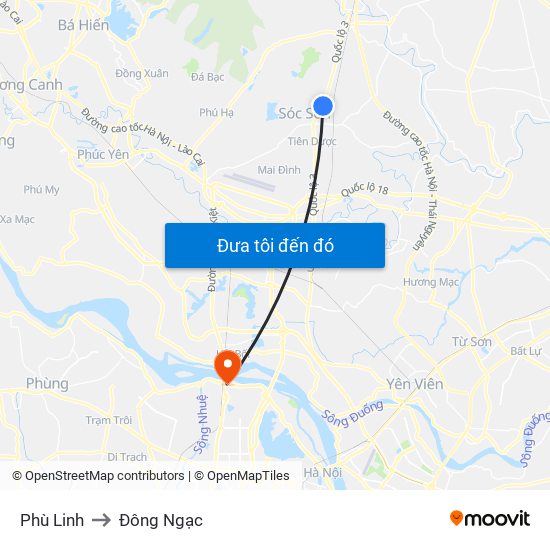 Phù Linh to Đông Ngạc map