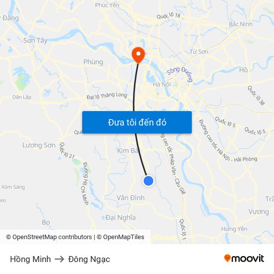 Hồng Minh to Đông Ngạc map