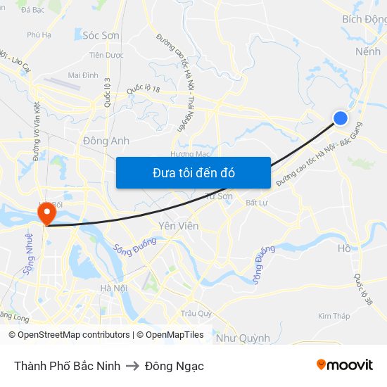 Thành Phố Bắc Ninh to Đông Ngạc map