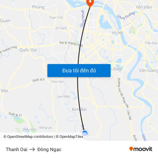 Thanh Oai to Đông Ngạc map