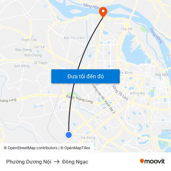 Phường Dương Nội to Đông Ngạc map