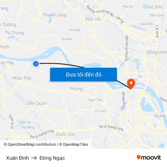 Xuân Đình to Đông Ngạc map