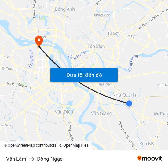 Văn Lâm to Đông Ngạc map