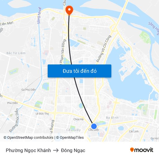 Phường Ngọc Khánh to Đông Ngạc map