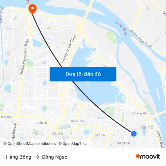 Hàng Bông to Đông Ngạc map