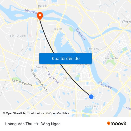 Hoàng Văn Thụ to Đông Ngạc map