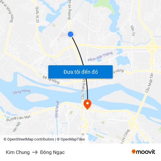 Kim Chung to Đông Ngạc map