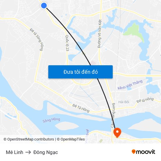 Mê Linh to Đông Ngạc map