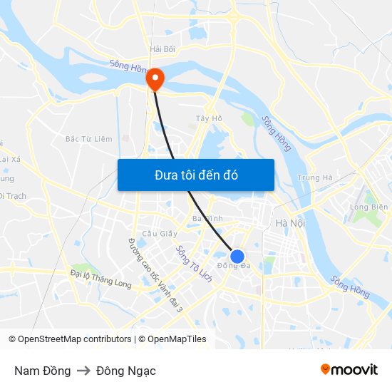 Nam Đồng to Đông Ngạc map