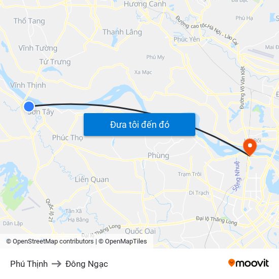 Phú Thịnh to Đông Ngạc map