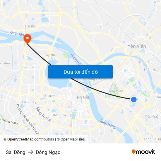Sài Đồng to Đông Ngạc map