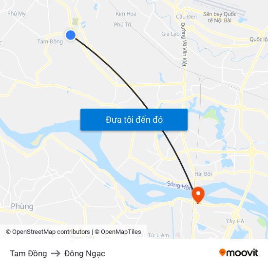 Tam Đồng to Đông Ngạc map
