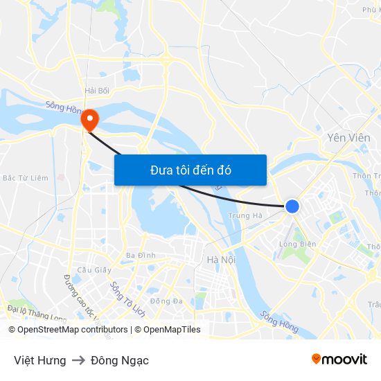 Việt Hưng to Đông Ngạc map