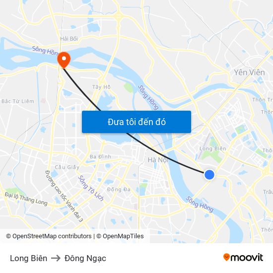 Long Biên to Đông Ngạc map