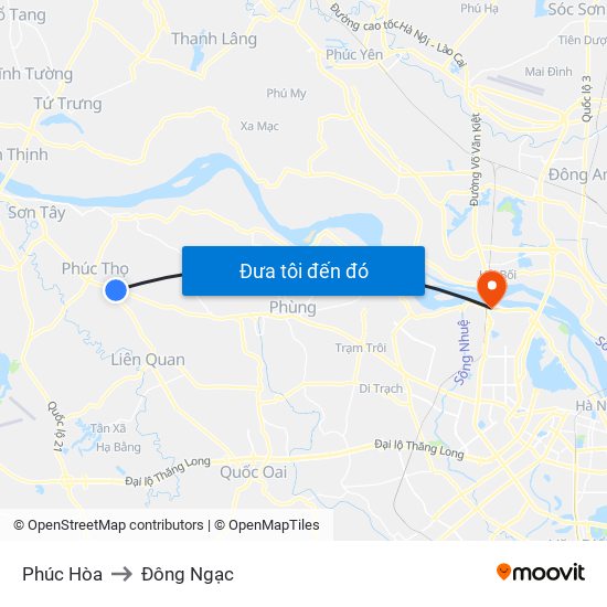 Phúc Hòa to Đông Ngạc map