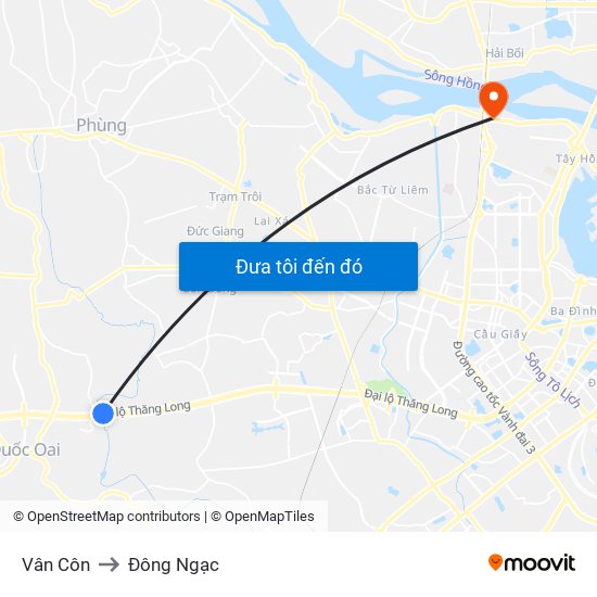 Vân Côn to Đông Ngạc map