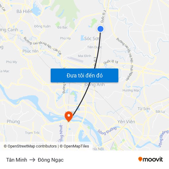 Tân Minh to Đông Ngạc map