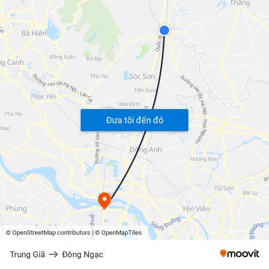 Trung Giã to Đông Ngạc map