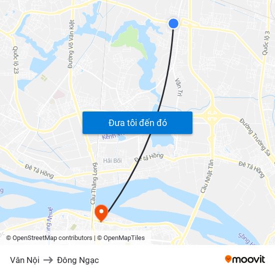 Vân Nội to Đông Ngạc map