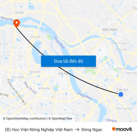 (B) Học Viện Nông Nghiệp Việt Nam to Đông Ngạc map