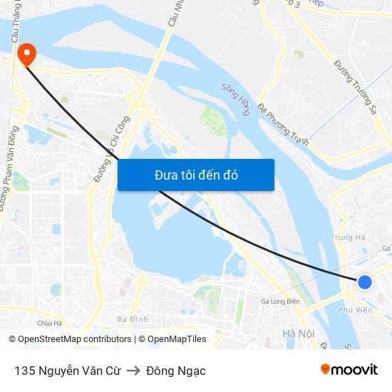135 Nguyễn Văn Cừ to Đông Ngạc map