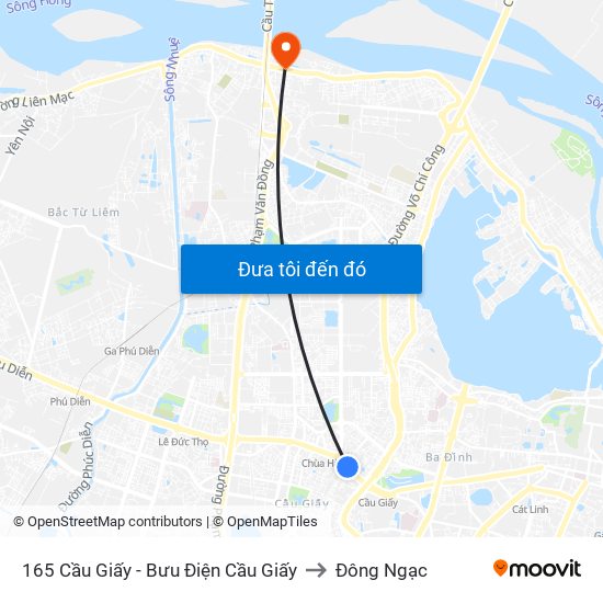 165 Cầu Giấy - Bưu Điện Cầu Giấy to Đông Ngạc map