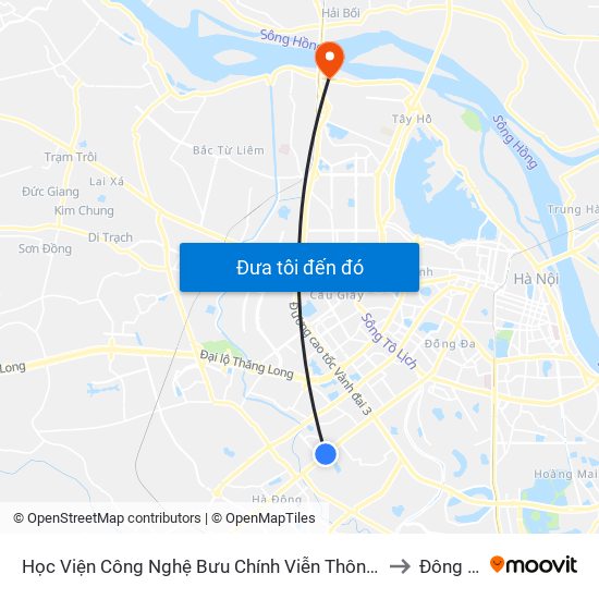 Học Viện Công Nghệ Bưu Chính Viễn Thông - Trần Phú (Hà Đông) to Đông Ngạc map